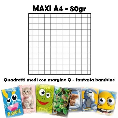 Picture of QUADERNI MAXI BIMBA Q 5mm 80gr - 10pz 21x29cm A4 - CON MARGINE