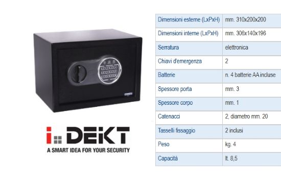 Picture of CASSAFORTE 1pz 310x200x200 SERRATURA ELETTRONICA + CHIAVI