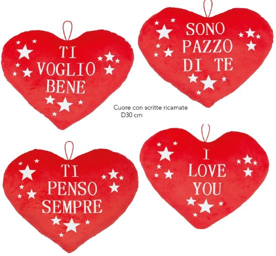 Immagine di PELUCHES CUORE 30cm 1pz C/SCRITTE STAMPATE ASSORTITE