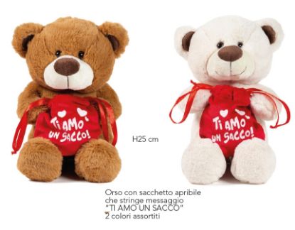 Immagine di PELUCHES ORSO 25cm 1pz C/SACCHETTO APRIBILE CON STRING E MESSAGGIO