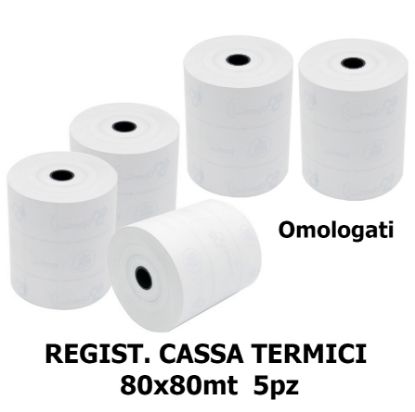 Picture of ROTOLI REGISTRATORE CASSA TERMICI 80x80mt foro12 - 5pz 48gr/mq