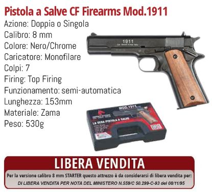 Immagine di PISTOLA A SALVE 1911 BLACK 1pz DEFENCE SYSTEM