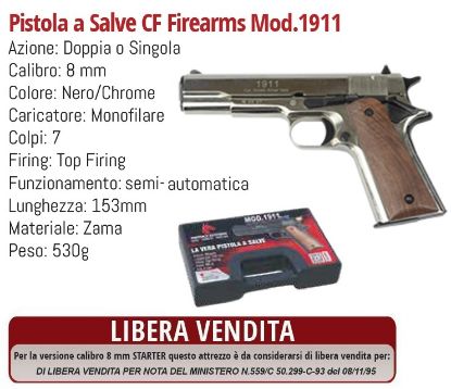 Immagine di PISTOLA A SALVE 1911 CHROME 1pz DEFENCE SYSTEM