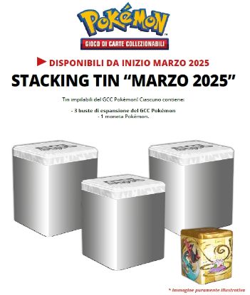 Immagine di CARTE DA GIOCO POKEMON STACKING TIN MARZO 2025 (V.18,90)