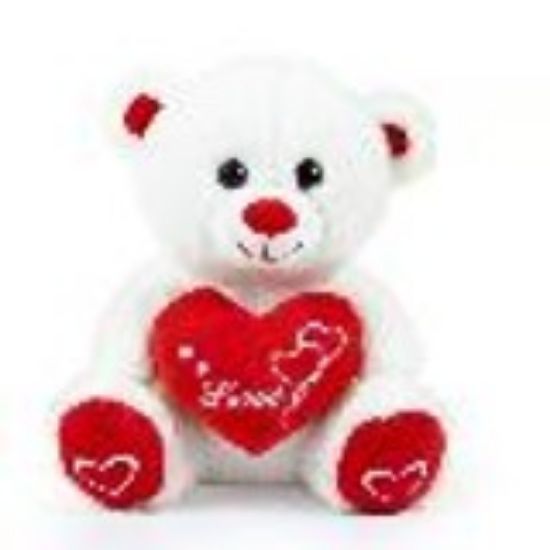 Picture of PELUCHES ORSO 25cm 1pz BIANCO SEDUTO CUORE RICAMO AMORE