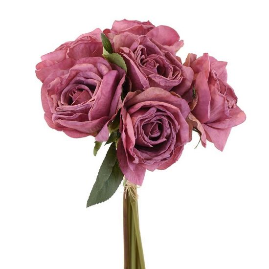 Immagine di FIORE BOUQUET 6 ROSE FUCSIA 32cm