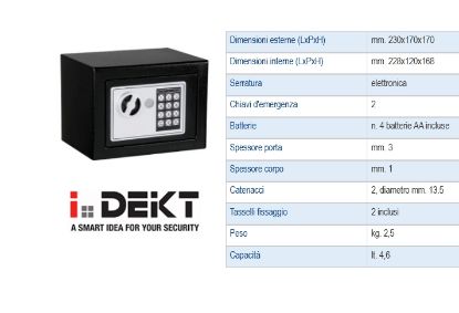 Immagine di CASSAFORTE 1pz 230x170x170 SERRATURA ELETTRONICA + CHIAVI