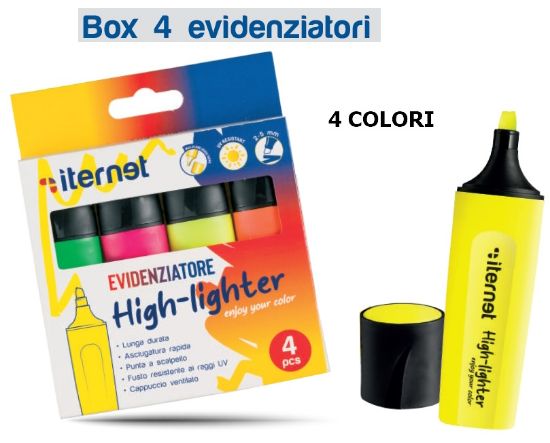 Immagine di EVIDENZIATORE ITERNET BOX 4pz COLORI ASSORTITI NEON punta scalpello