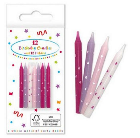 Immagine di CANDELINE ROSA 12pz CON  SUPPORTO COL.ASS.